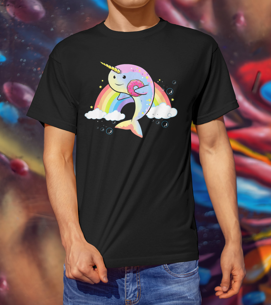 Narwhal Unicorn Of The Sea With Rainbow And Donut T-Shirt