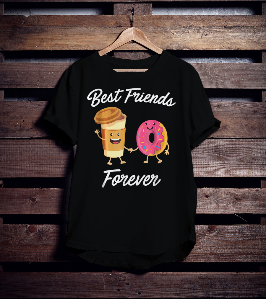 Best Friends Forever Coffee Donut Holding Hands T-Shirt