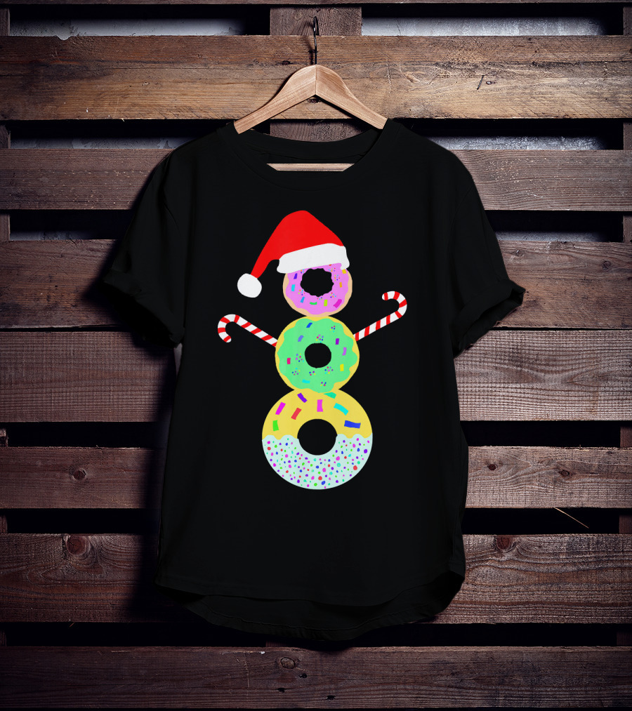 Snowman Donuts Doughnut Confections Christmas Candy Canes Santa Hat T-Shirt