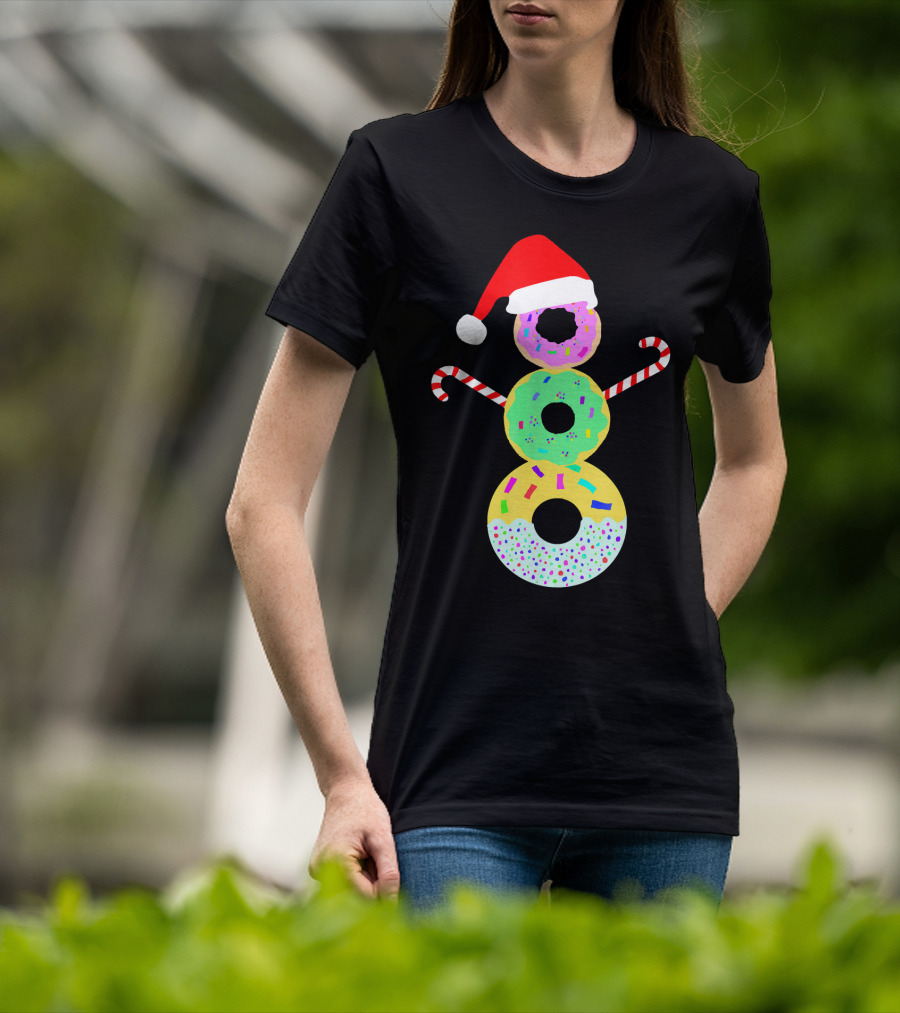 Snowman Donuts Doughnut Confections Christmas Candy Canes Santa Hat T-Shirt