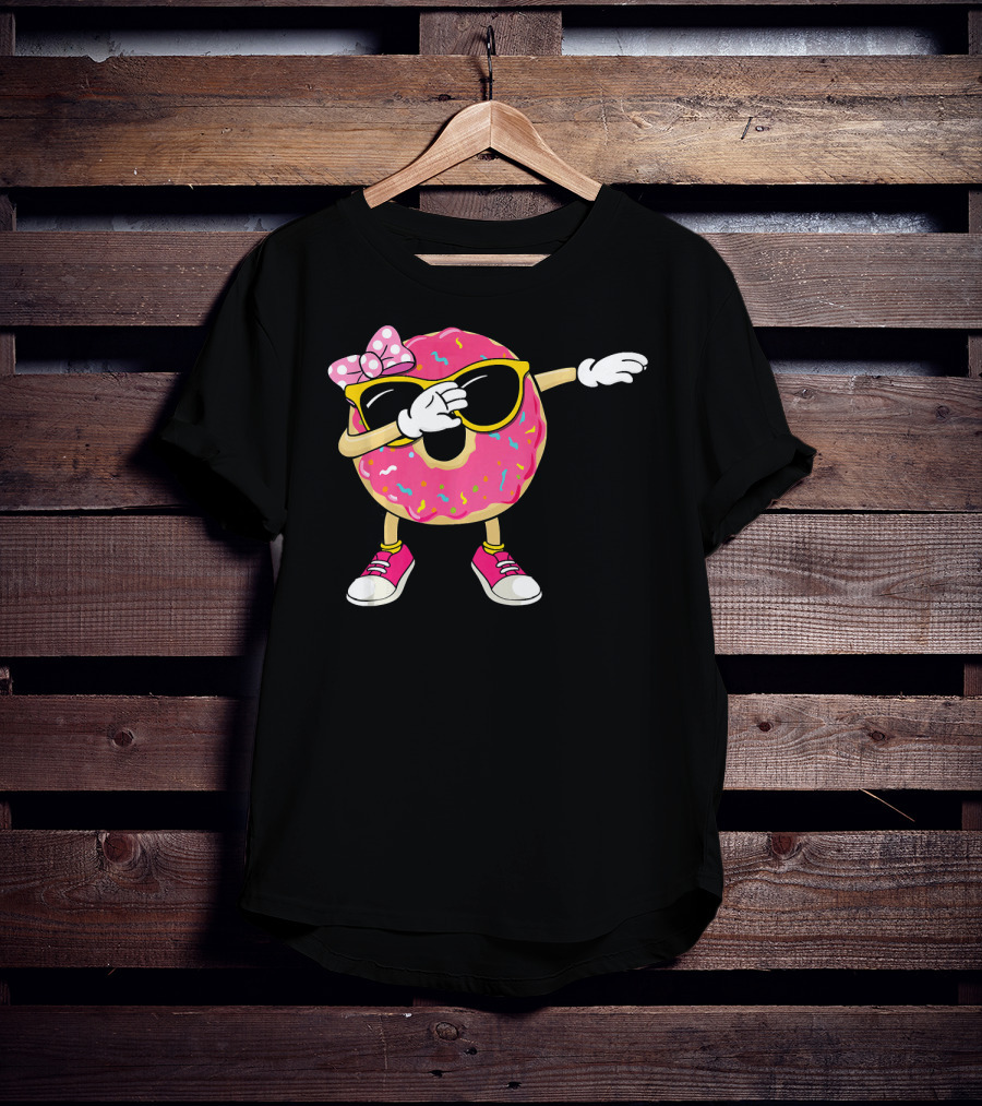 Dabbing Donut With Pink Frosting Sunglasses And Bow T-Shirt