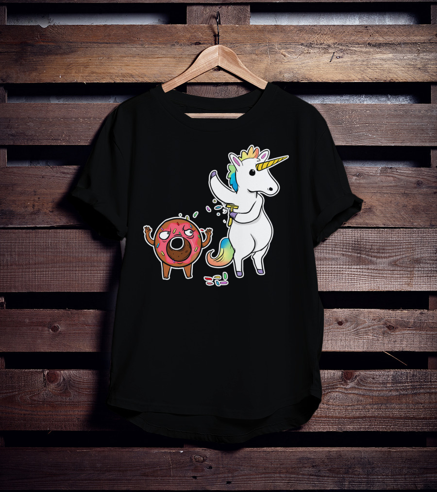 Funny Unicorn Shaving Angry Donut How Doug T-Shirt