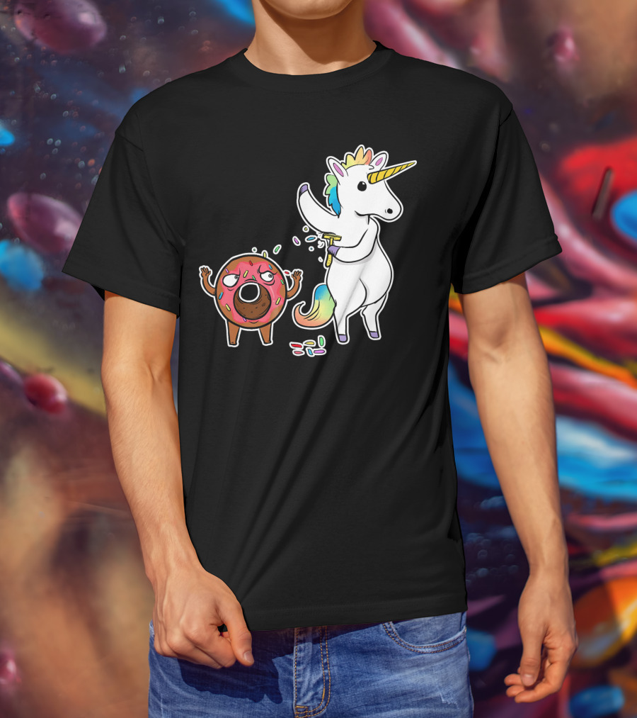 Funny Unicorn Shaving Angry Donut How Doug T-Shirt