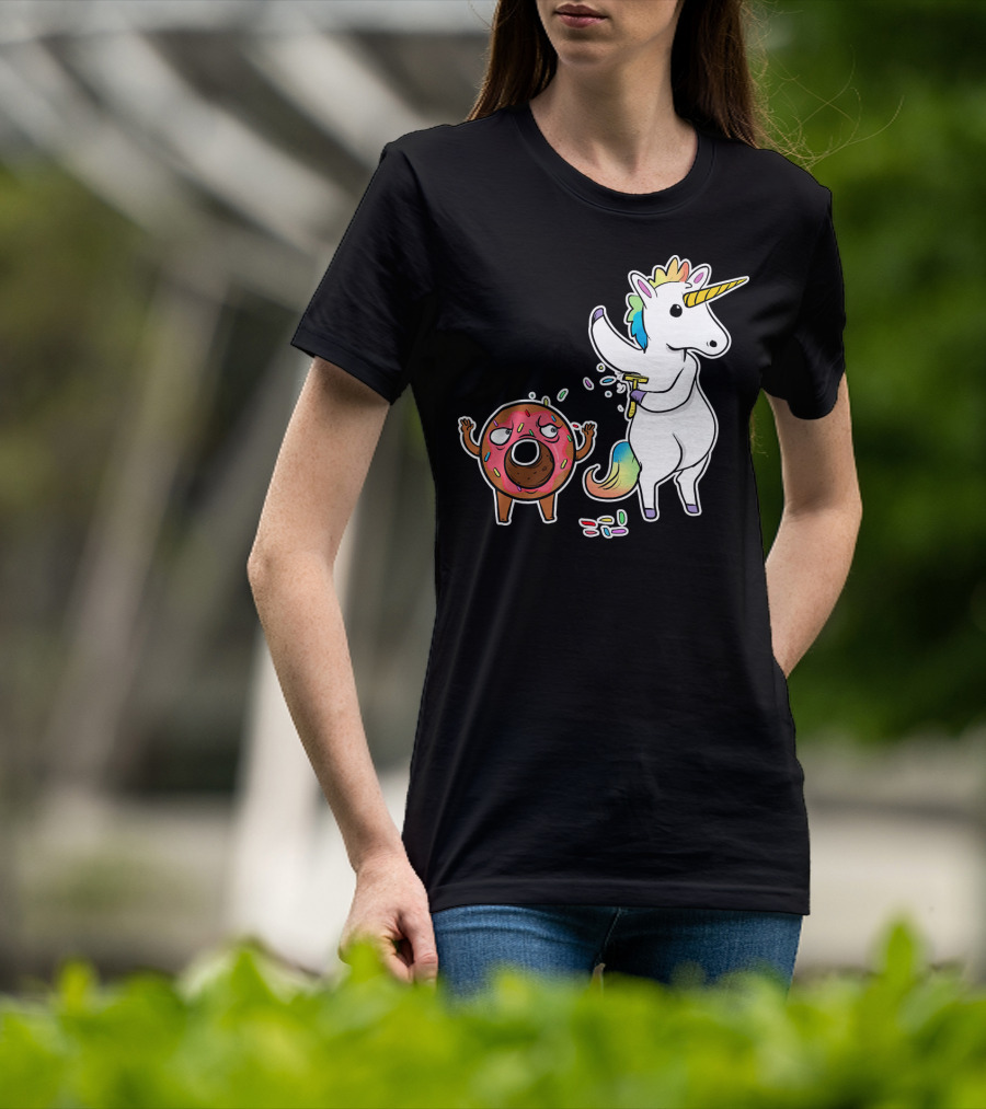 Funny Unicorn Shaving Angry Donut How Doug T-Shirt