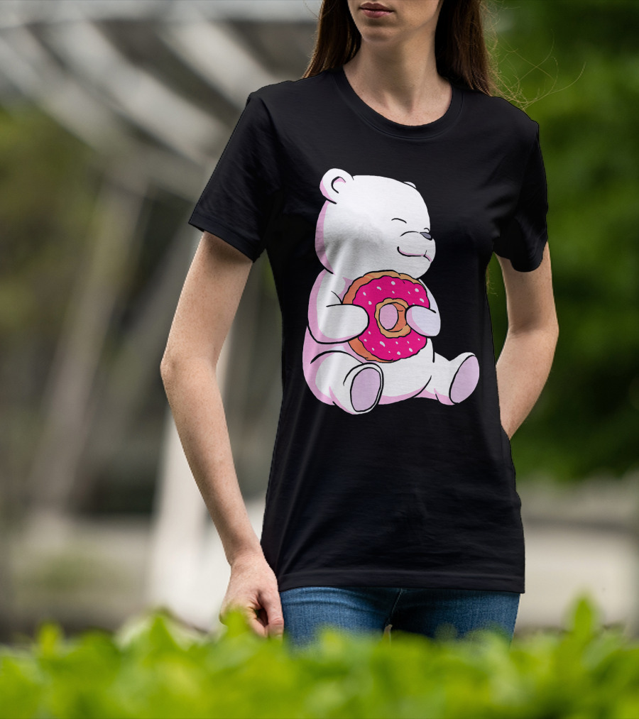 Polar Bear Holding Donut Animal Lover T-Shirt
