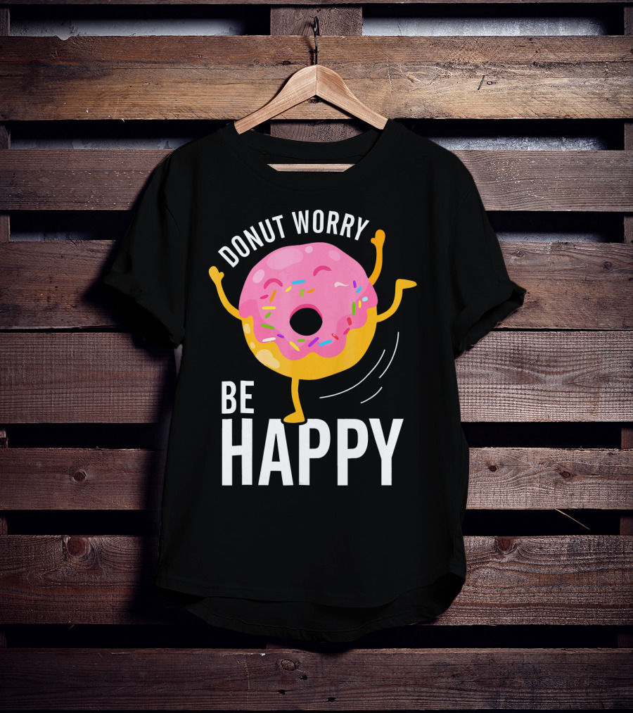 Donut Worry Be Happy Pink Sprinkled Dancing Donut T-Shirt