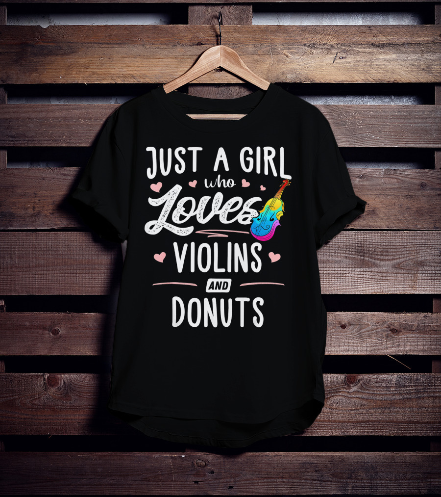 Just A Girl Who Loves Violins And Donuts Colorful Hearts T-Shirt