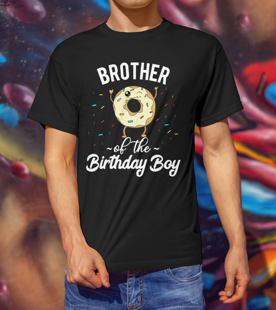 BROTHER Of The Birthday Boy Donut Winking Confetti T-Shirt
