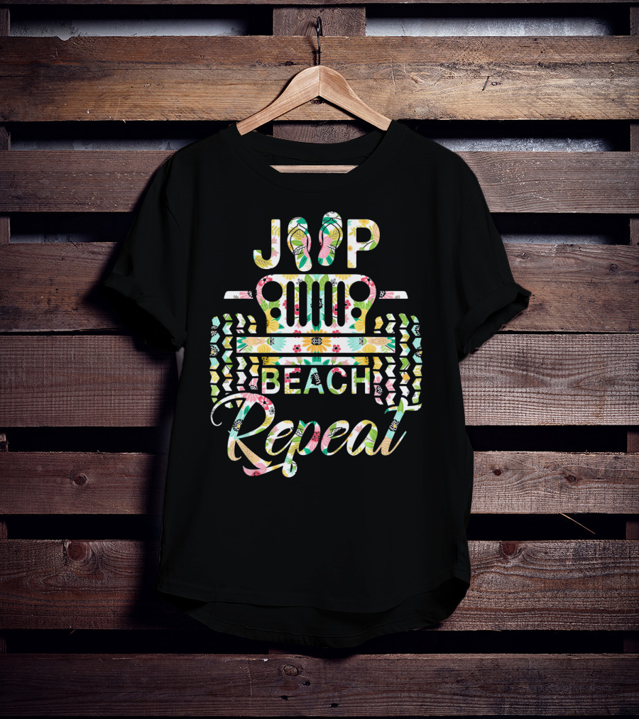 Jeep Beach Repeat Summer Flip Flop Flower T-Shirt