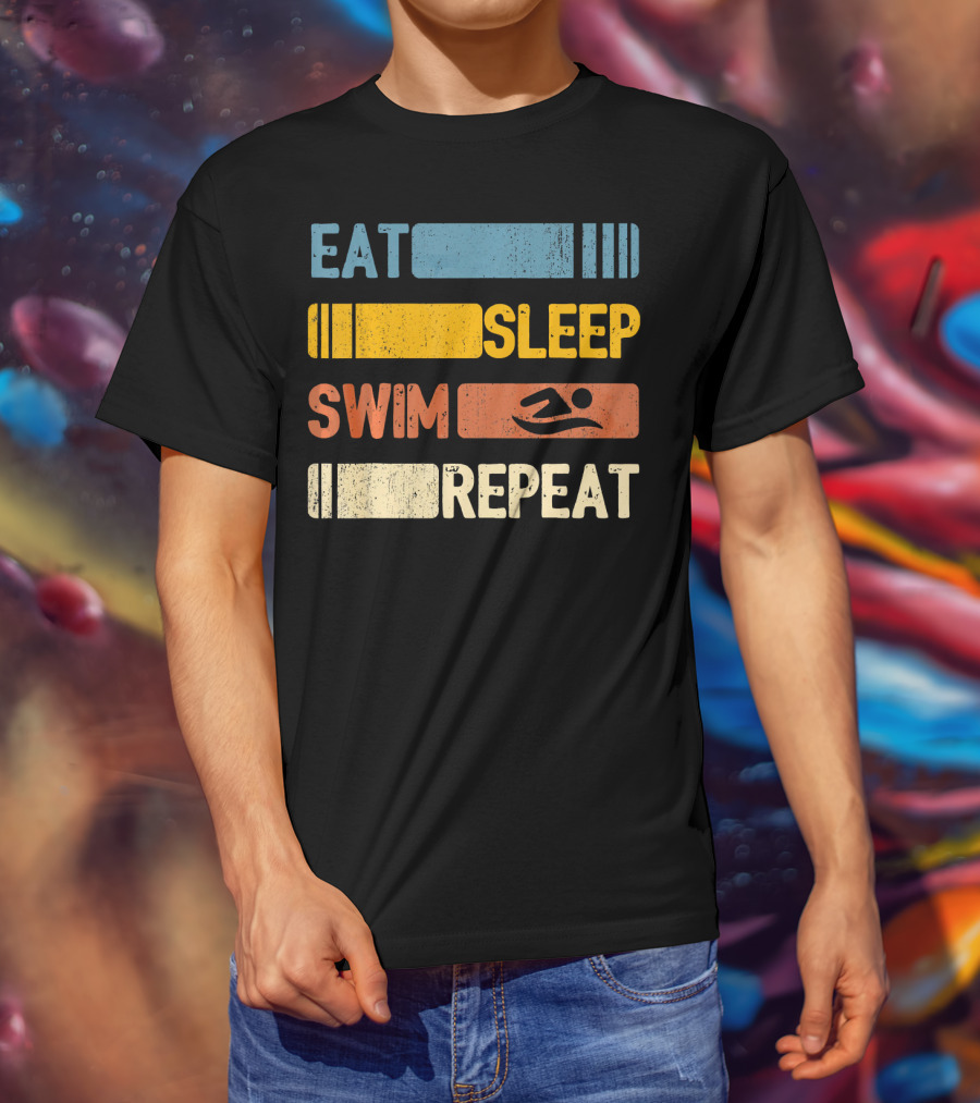 Eat Sleep Swim Repeat Funny Vintage Retro T-Shirt