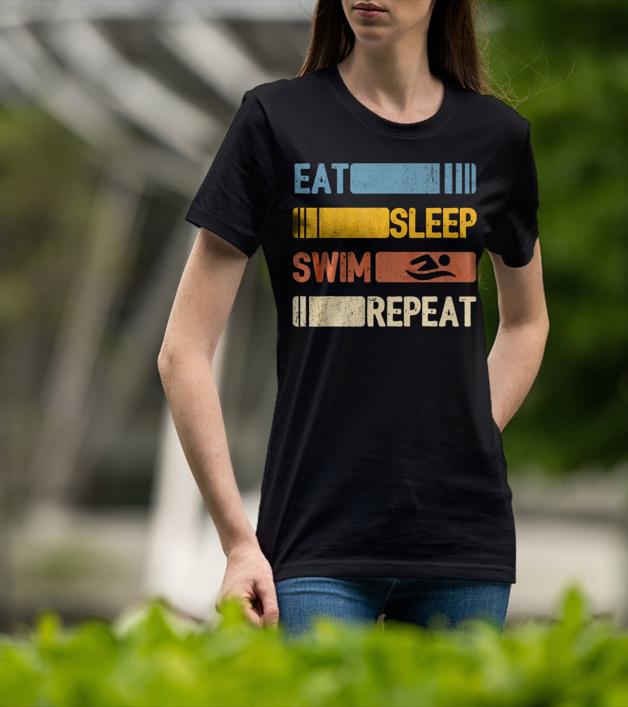 Eat Sleep Swim Repeat Funny Vintage Retro T-Shirt