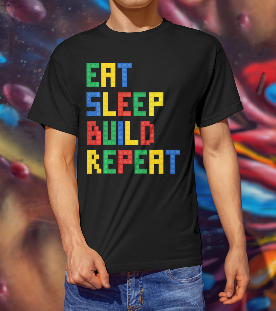 Eat Sleep Build Repeat Master Builder Blocks Inspired T-Shirt