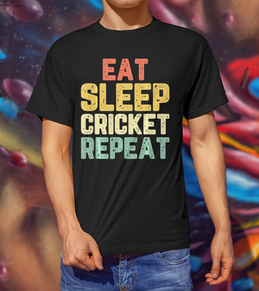 Eat Sleep Cricket Repeat Player Vin T-Shirt