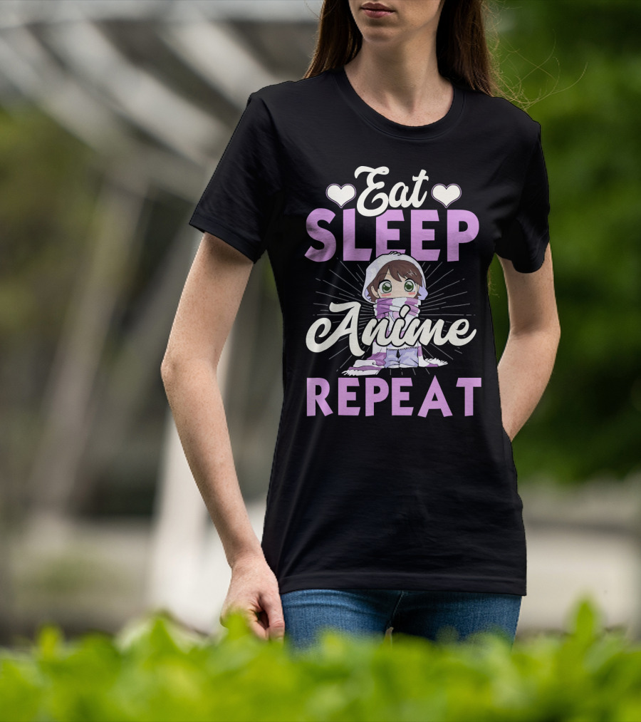 Eat Sleep Anime Repeat Cute Chibi Character Japan Manga T-Shirt