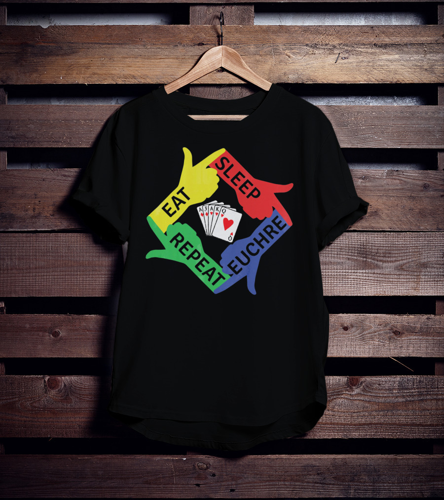 Eat Sleep Euchre Repeat AJAKQ Funny Card Game T-Shirt