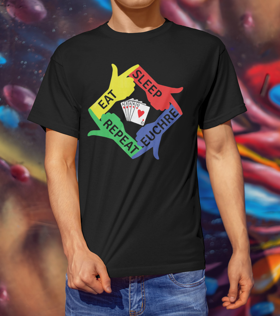 Eat Sleep Euchre Repeat AJAKQ Funny Card Game T-Shirt