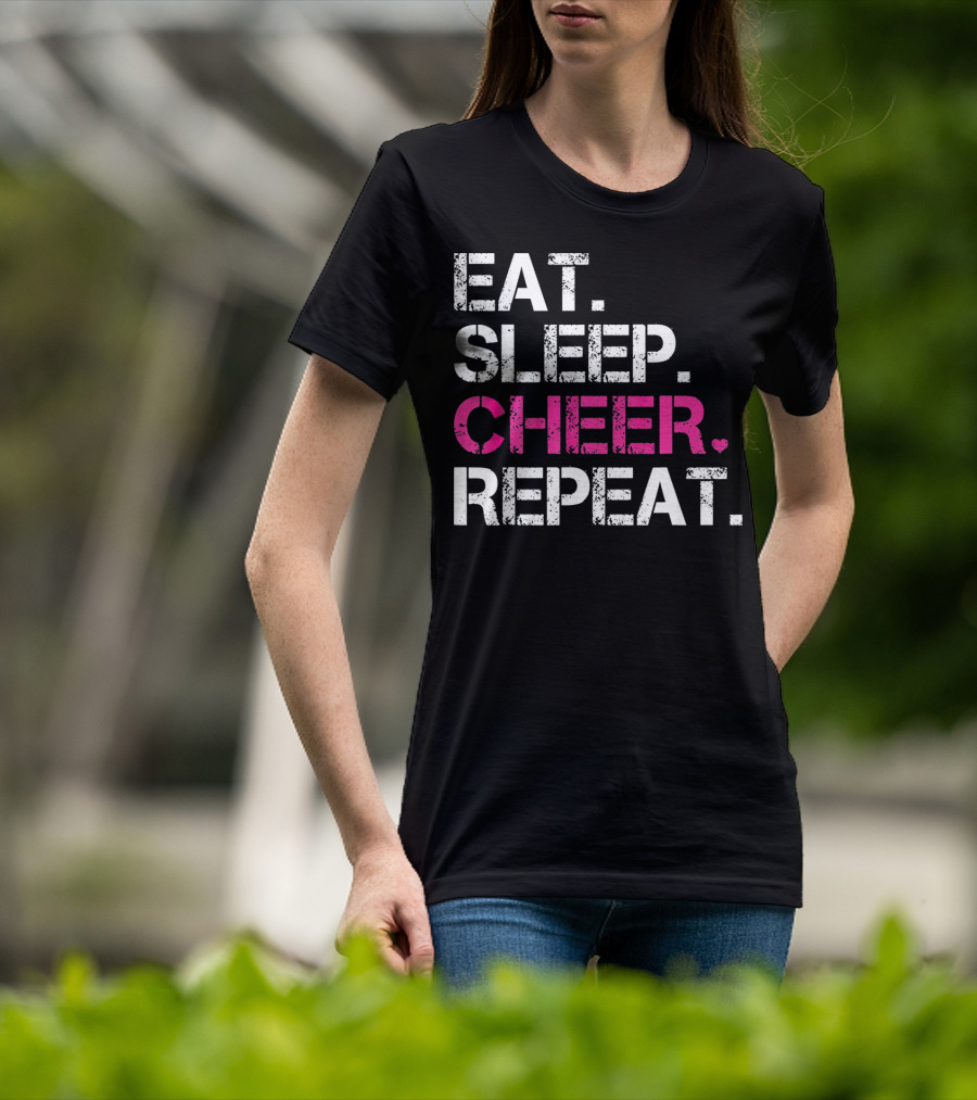 Eat Sleep Cheer Heart Repeat Cheerleading T-Shirt