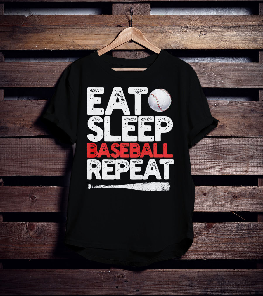Eat Sleep Baseball Repeat Baseball Bat And Ball T-Shirt