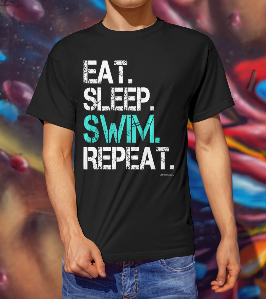 Eat Sleep Swim Repeat Funny Lumowell T-Shirt