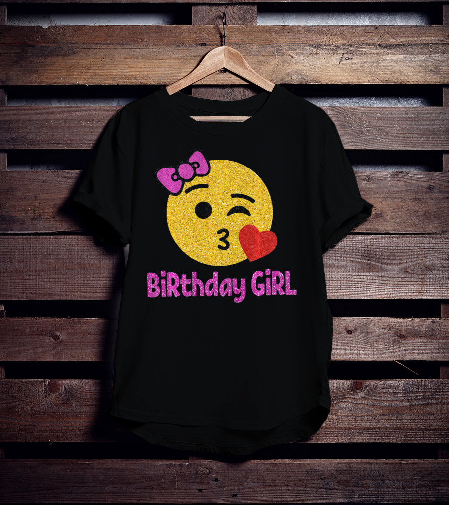 Birthday Girl Emoji Pink Bow Red Heart T-Shirt