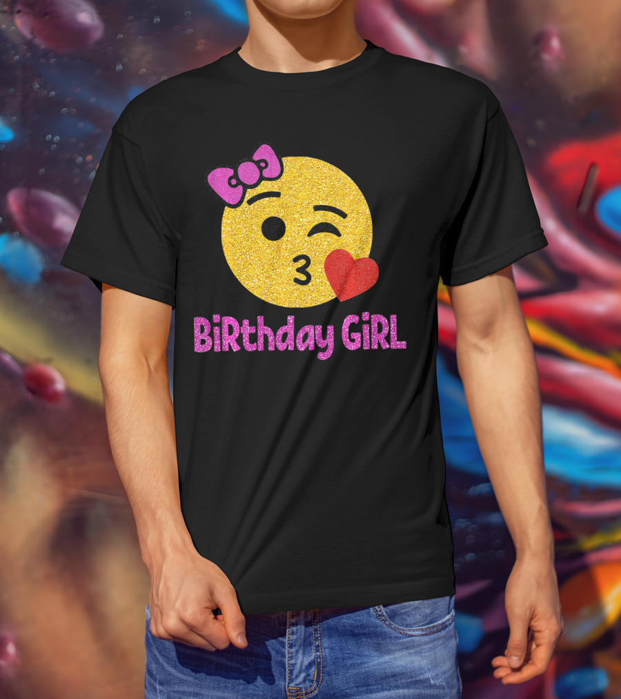 Birthday Girl Emoji Pink Bow Red Heart T-Shirt