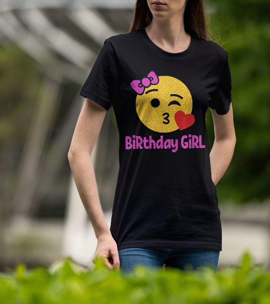 Birthday Girl Emoji Pink Bow Red Heart T-Shirt