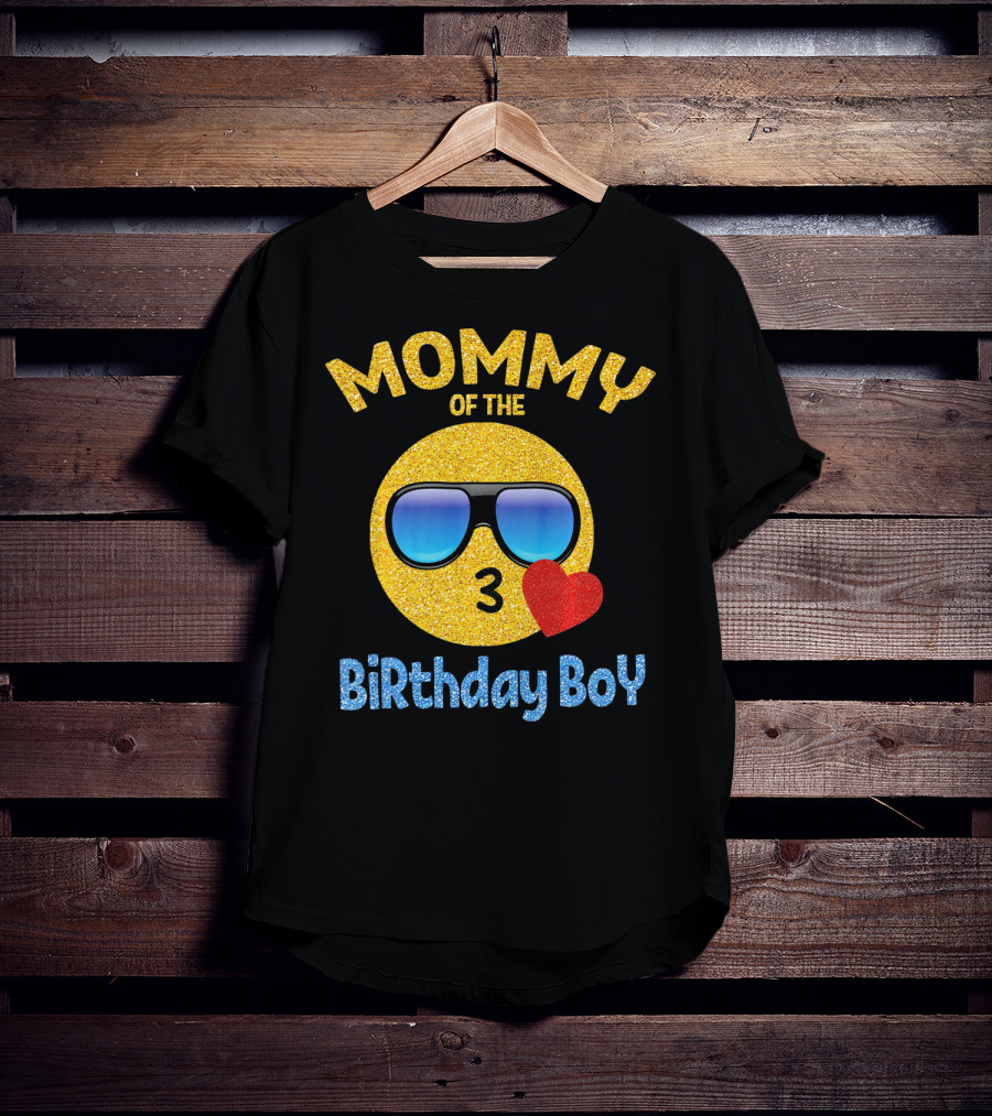 Mommy Of The Birthday Boy Emoji Sunglasses Heart T-Shirt