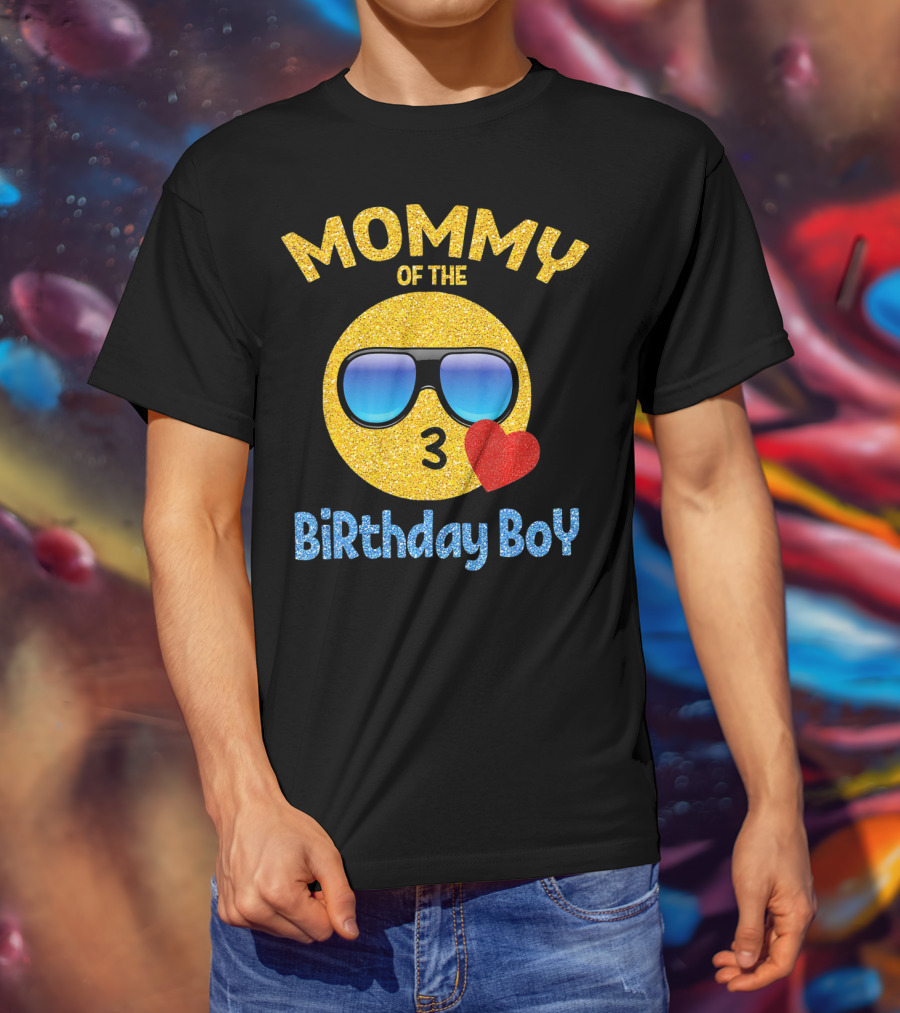 Mommy Of The Birthday Boy Emoji Sunglasses Heart T-Shirt