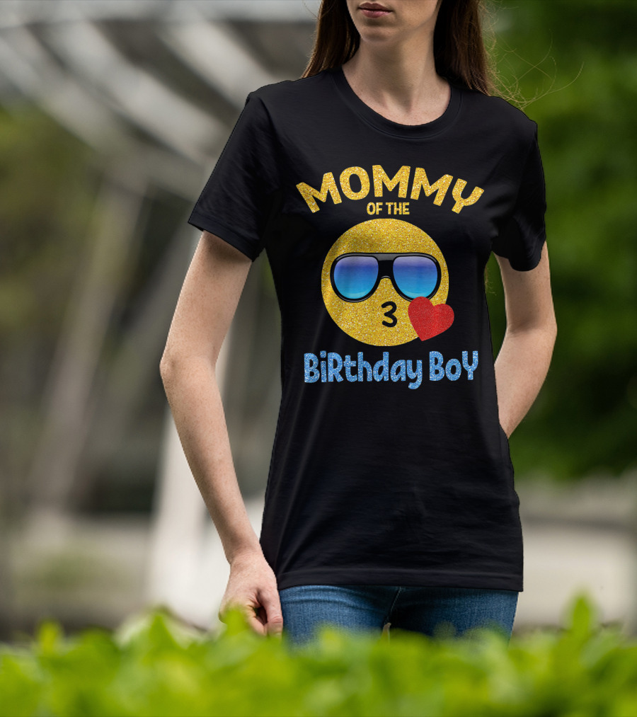 Mommy Of The Birthday Boy Emoji Sunglasses Heart T-Shirt