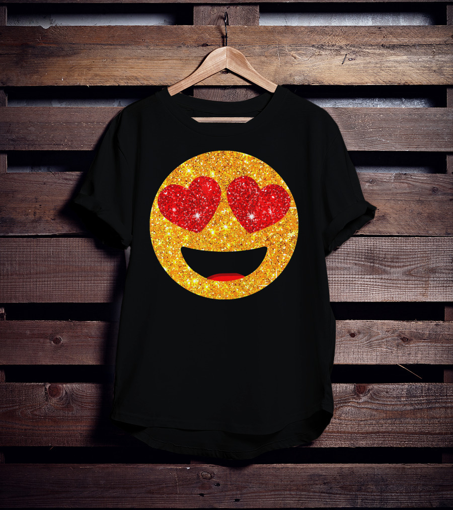 Valentines Day Heart Eyes Emoji Glittering Love Face T-Shirt
