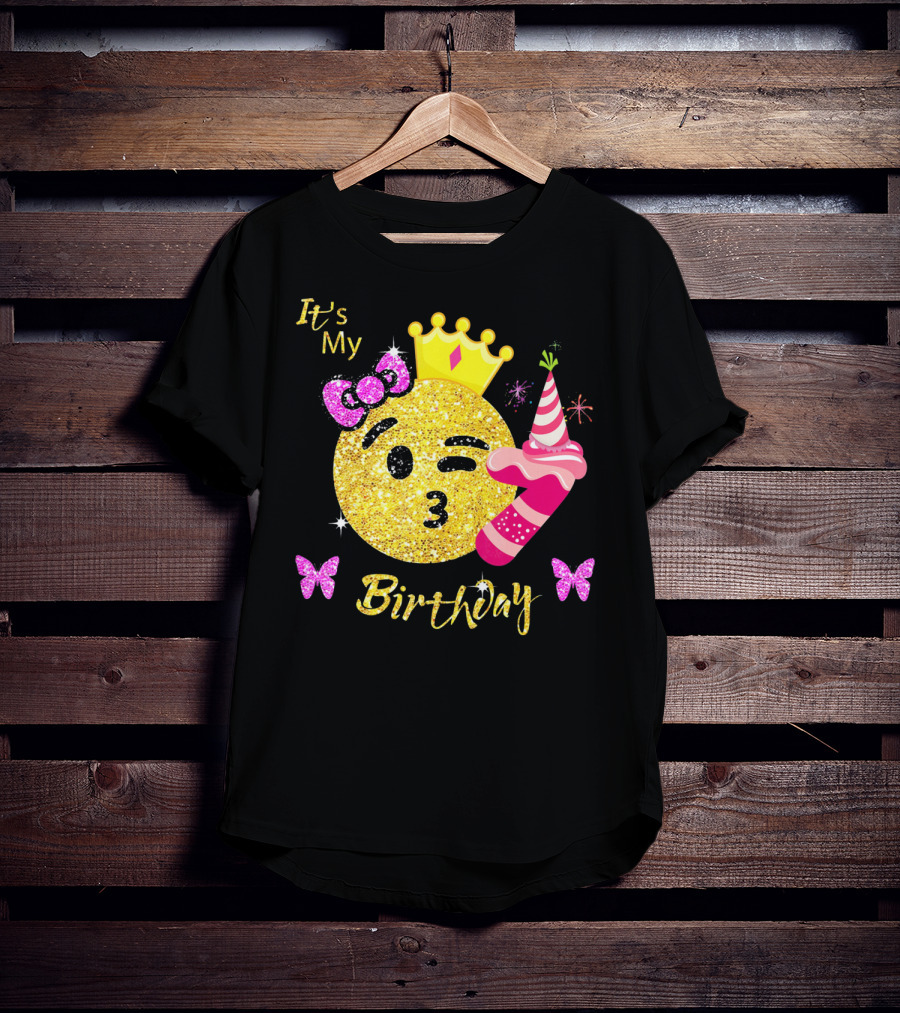 It's My Birthday Emoji Girls OMG Sparkle Crown Party T-Shirt