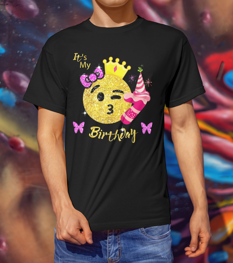 It's My Birthday Emoji Girls OMG Sparkle Crown Party T-Shirt