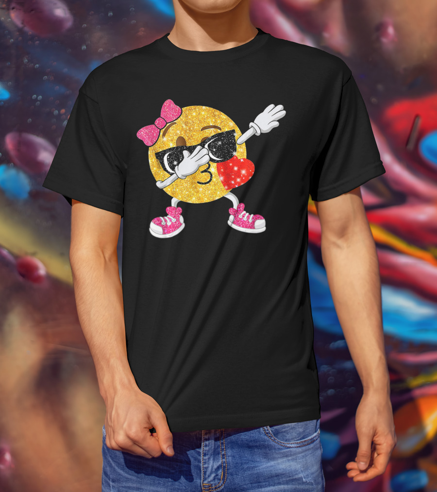 Dabbing Glitter Emoji Heart Kiss Bow Sunglasses Sneakers T-Shirt