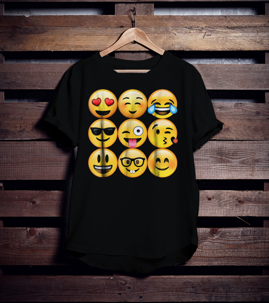 Emoji Heart Eyes Cool Tongue Wink Glasses Smiley Faces T-Shirt