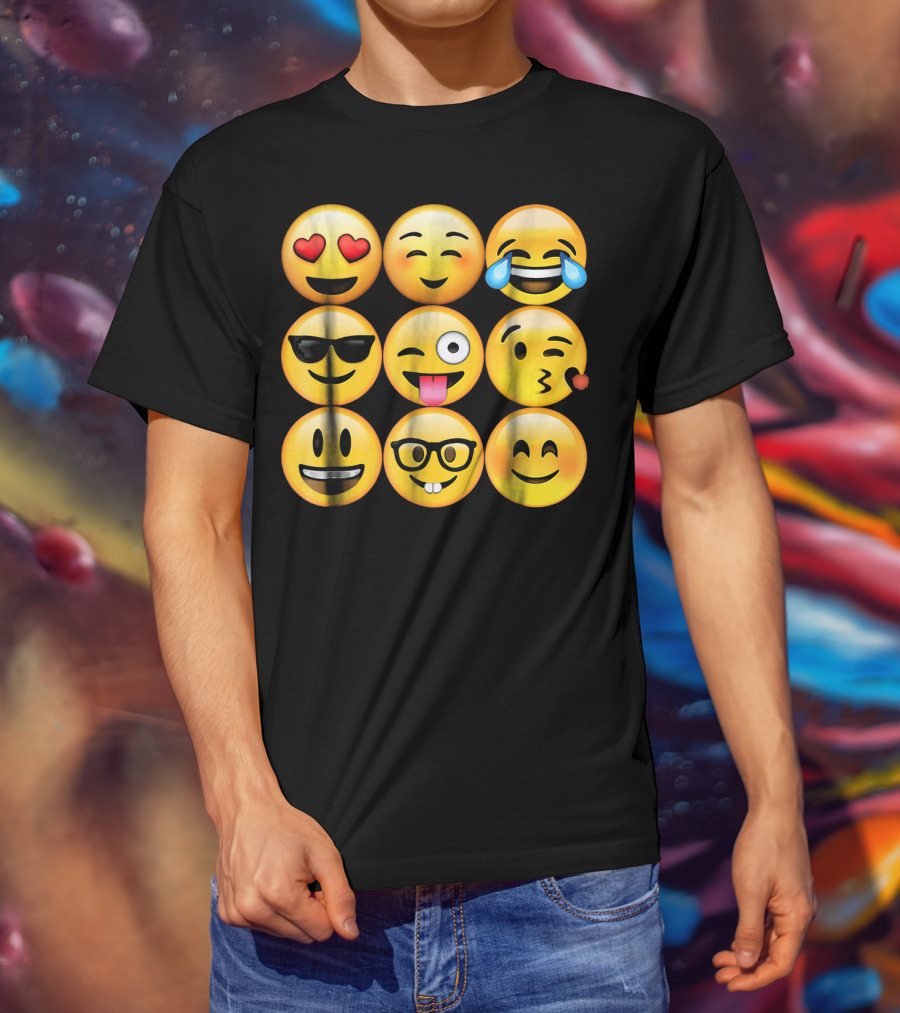 Emoji Heart Eyes Cool Tongue Wink Glasses Smiley Faces T-Shirt