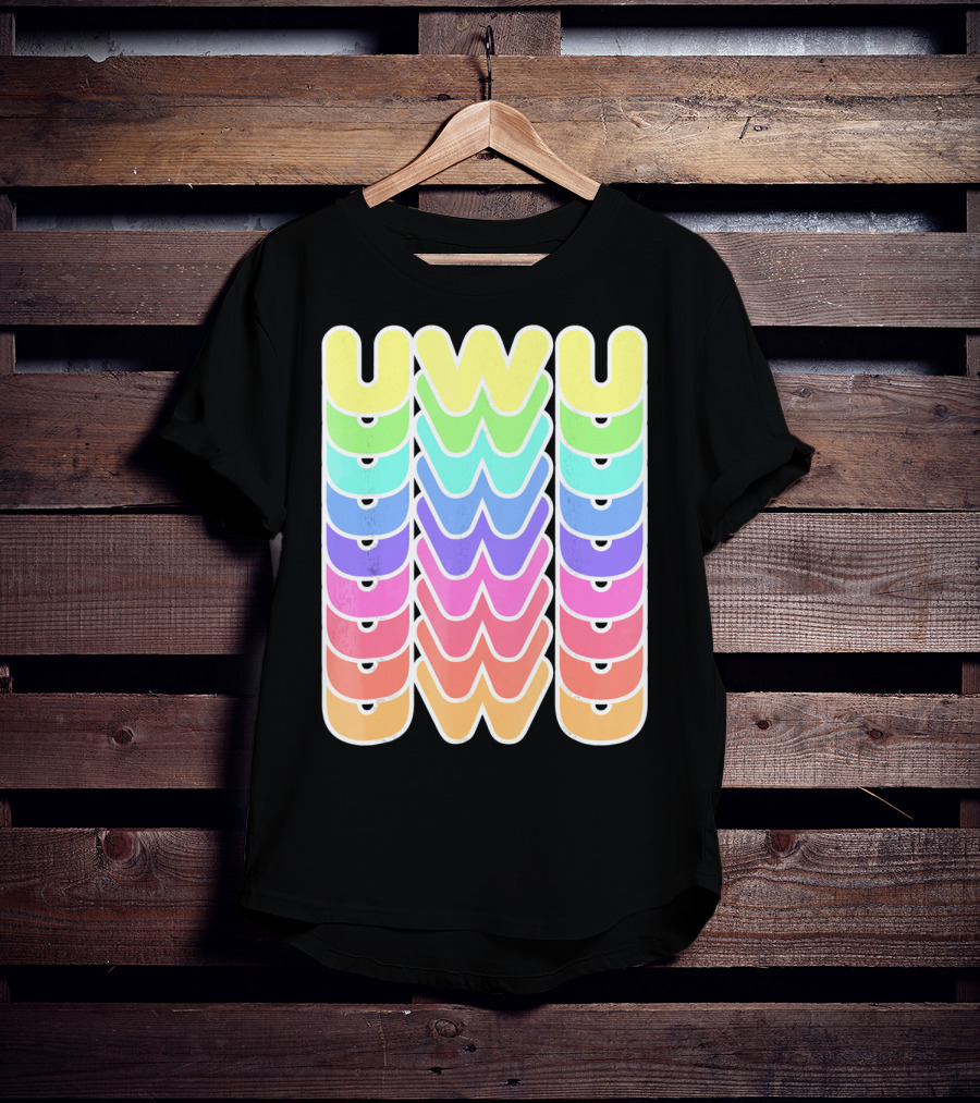 UWU Cute Face Emoji Letter Kawaii Rainbow Keyopt T-Shirt