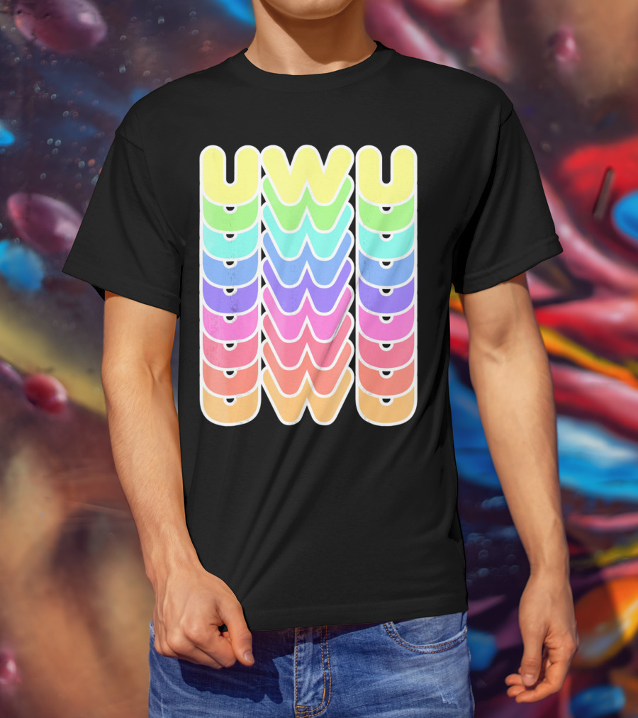 UWU Cute Face Emoji Letter Kawaii Rainbow Keyopt T-Shirt