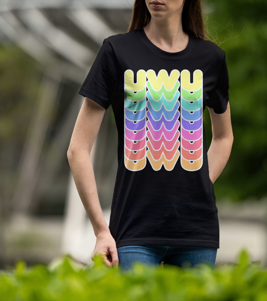 UWU Cute Face Emoji Letter Kawaii Rainbow Keyopt T-Shirt