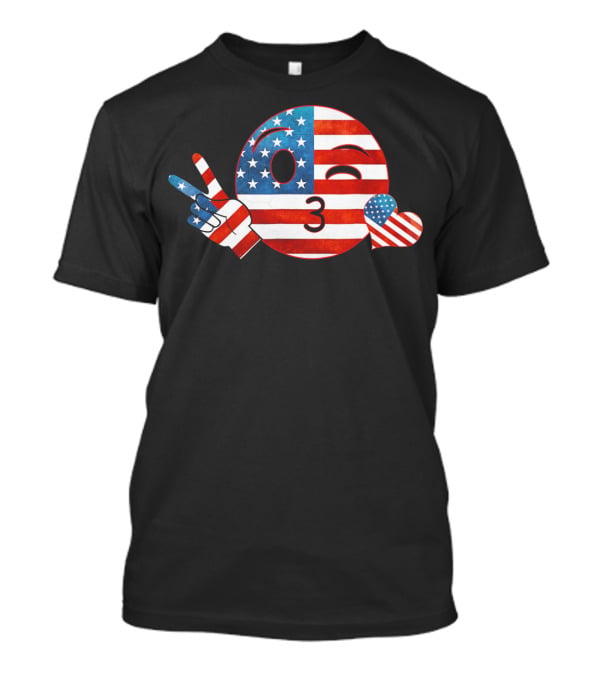 Unique Peace Emoji Patriotic American Flag Kiss Heart T-Shirt