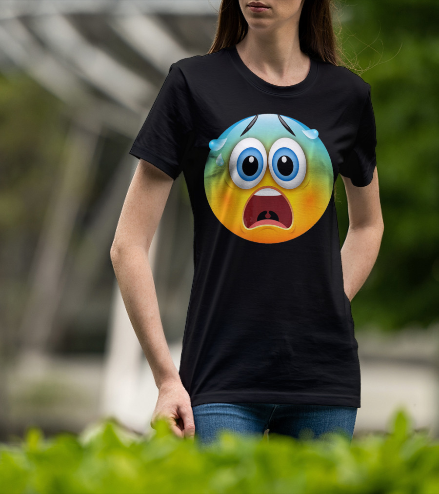 Scared Face Emoji Funny Novelty Sweat Emoji Face T-Shirt