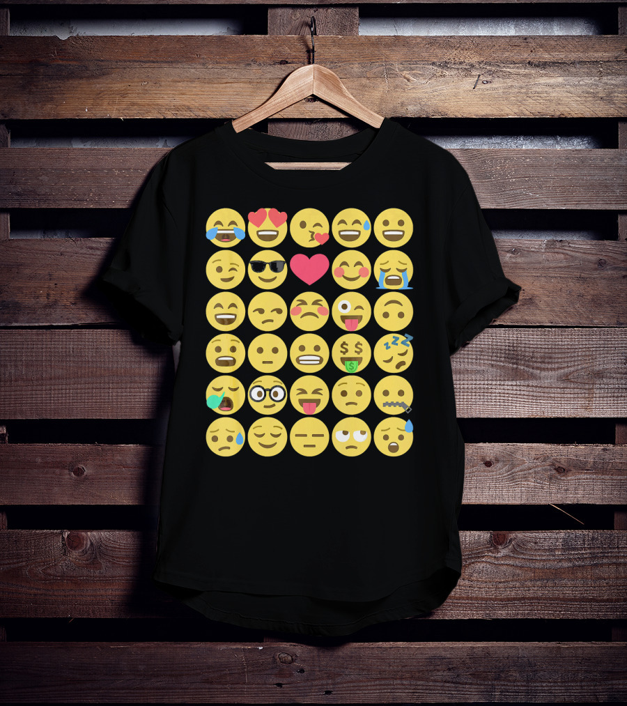 Emoji Emoticons Smiley Faces Heart Sunglasses Laughing Crying Stack T-Shirt