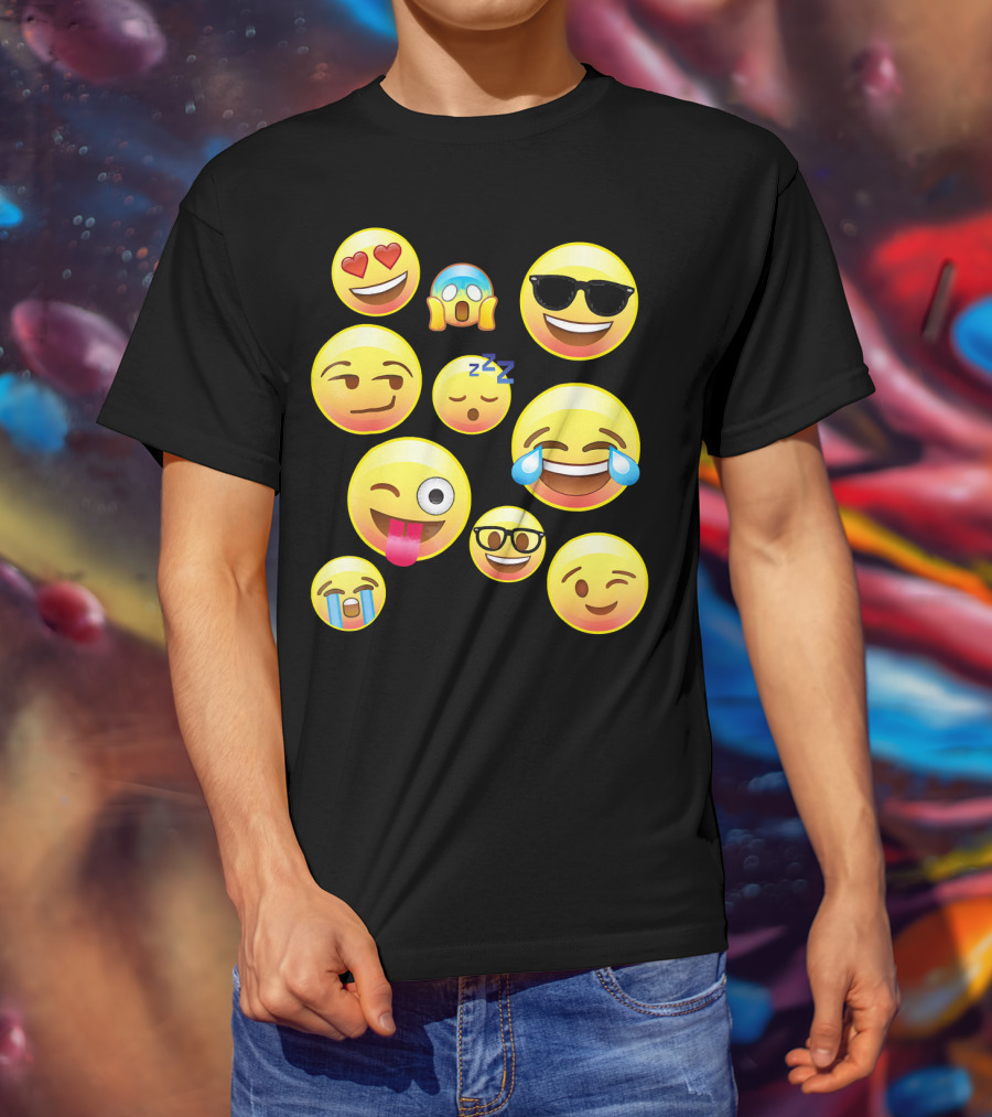 Funny Emoji Faces For Girls Heart Eyes Sleepy Wink Tears Sunglasses Zany T-Shirt