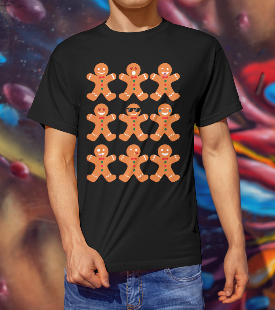 Gingerbread Man Emotions Faces Sunglasses And Tears T-Shirt