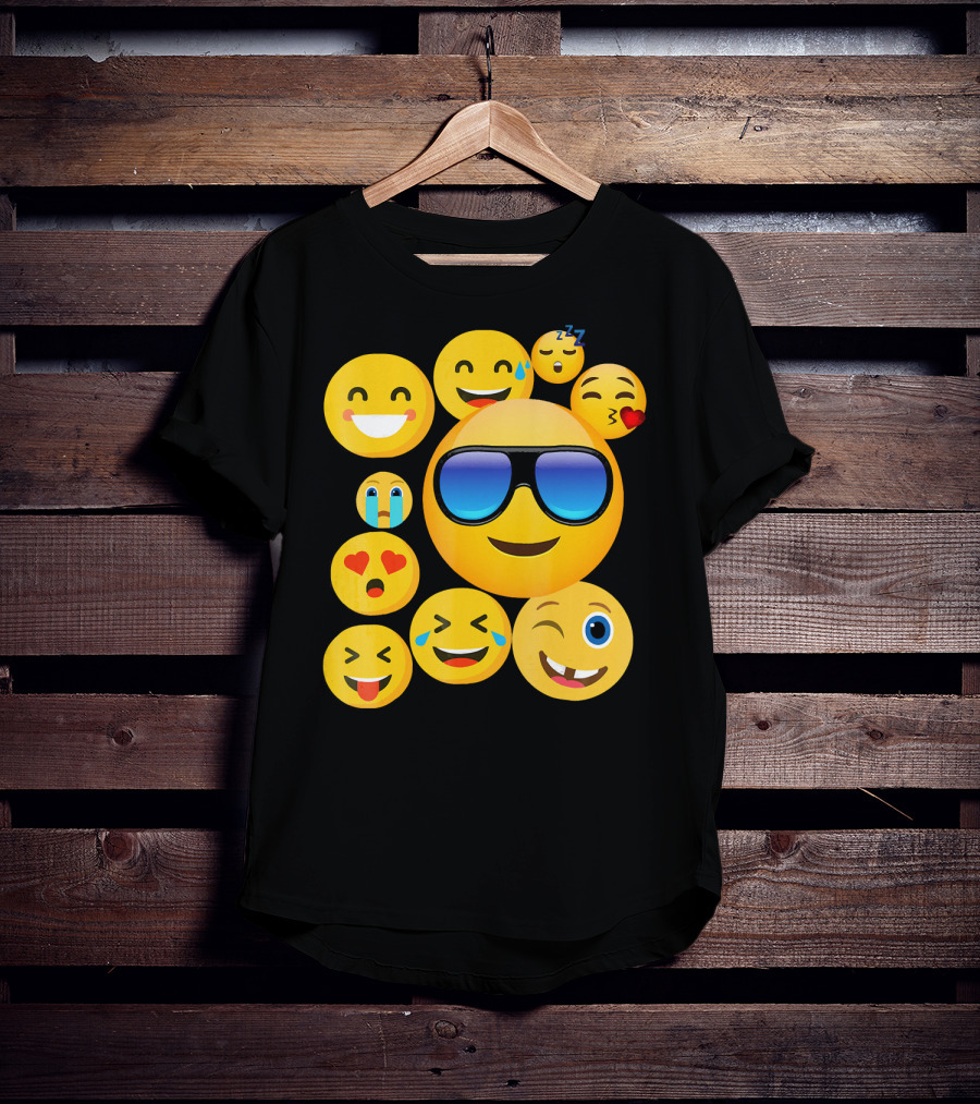 Emoji Wear Cool Smiley Faces With Sunglasses And Cute Emoticon Expressions T-Shirt