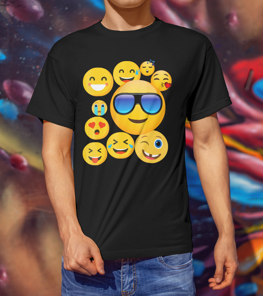 Emoji Wear Cool Smiley Faces With Sunglasses And Cute Emoticon Expressions T-Shirt