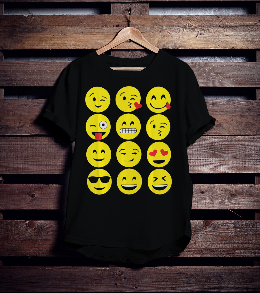 Emojis Funny Emoji Yellow Face Winking Smiling Heart Eyes Sunglasses Expression T-Shirt