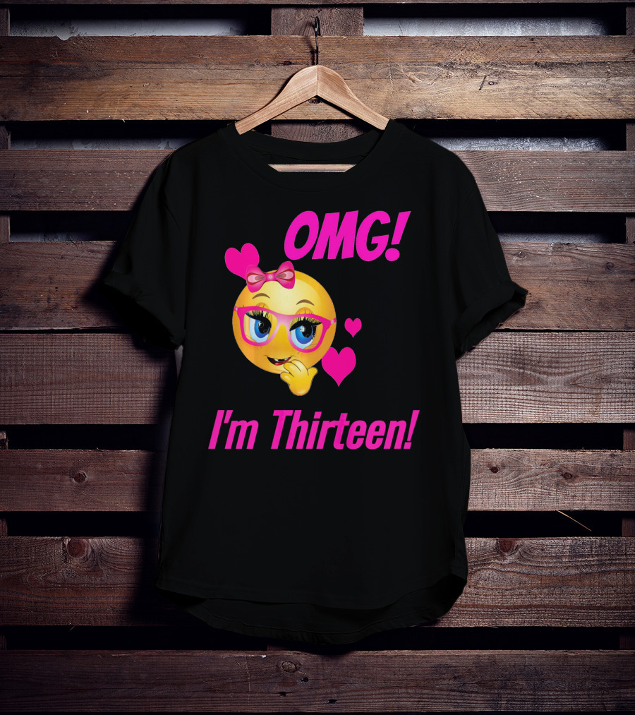 OMG I'm Thirteen Emoji With Glasses And Hearts T-Shirt