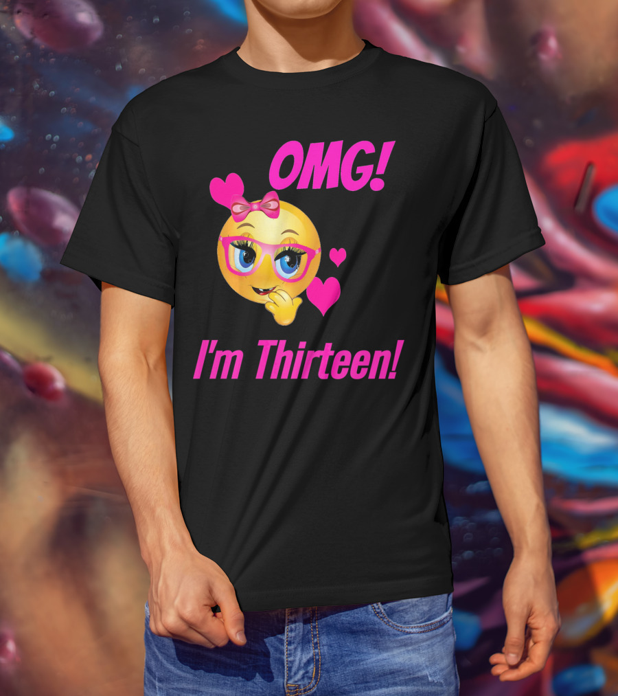 OMG I'm Thirteen Emoji With Glasses And Hearts T-Shirt
