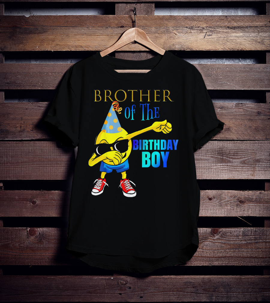 BROTHER Of The Birthday Boy Dabbing Emoji Party Hat Sunglasses Sneakers T-Shirt