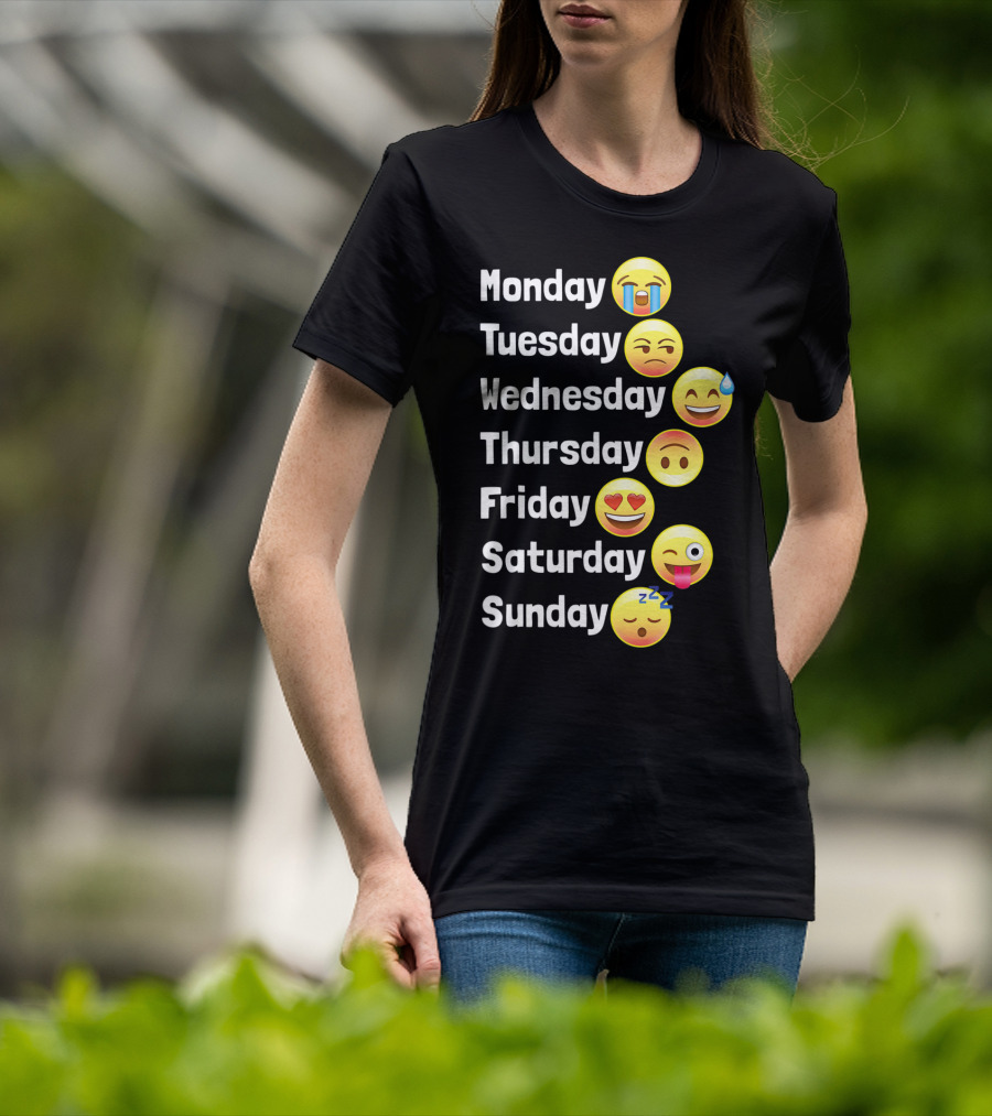 Monday Tuesday Wednesday Thursday Friday Saturday Sunday Emoji Faces T-Shirt